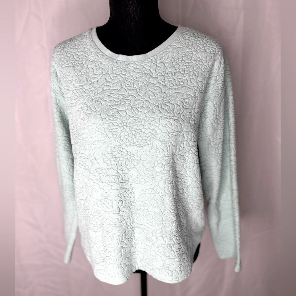 Oscar De La Renta Women's Green Embossed Floral Scoop Long Sleeve Sweater